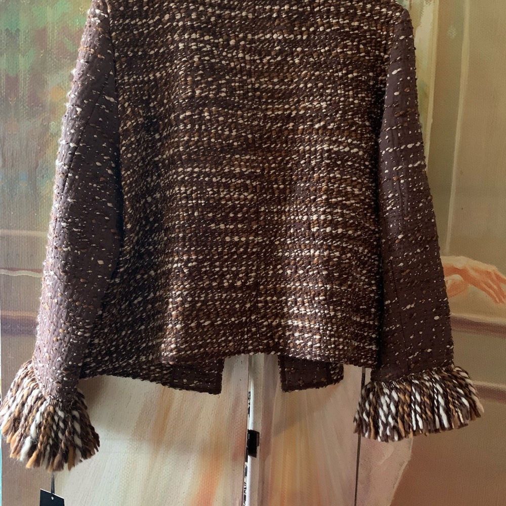 Worth Brown and Buff Tweed Jacket with Fringe Detail - Picture 5 of 10